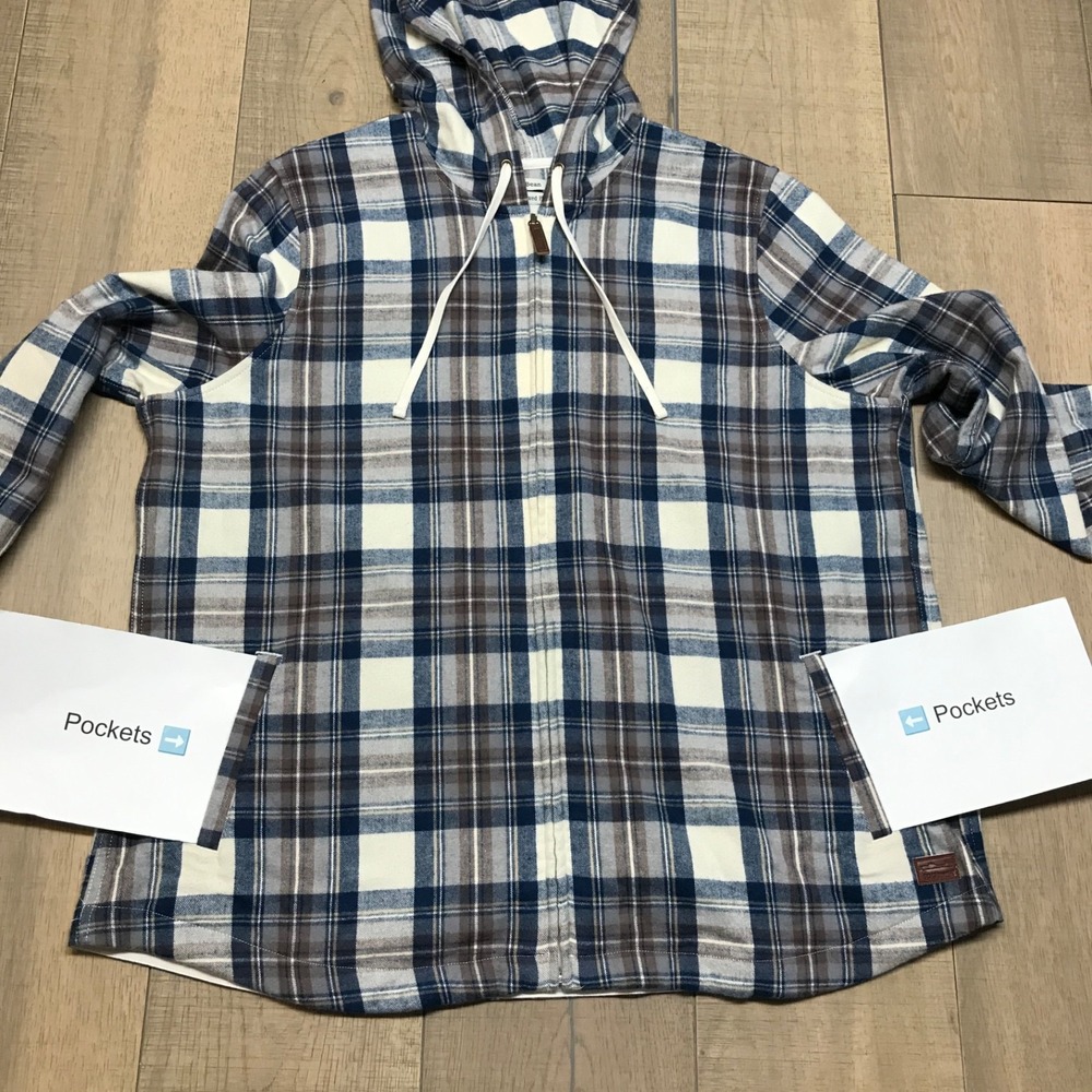 L.L. Bean Hoodie Womens Size 1X Scotch Plaid Flannel Shirt Relaxed Full Zip - Picture 9 of 12